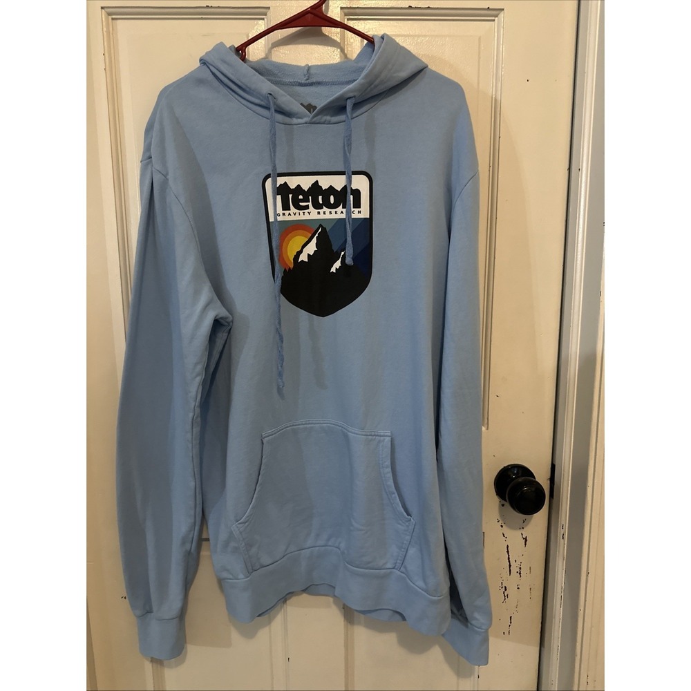 Teton Gravity Research Retro Camp Hoodie 2.0 Baby‎ Blue Size Medium Mens/ unisex